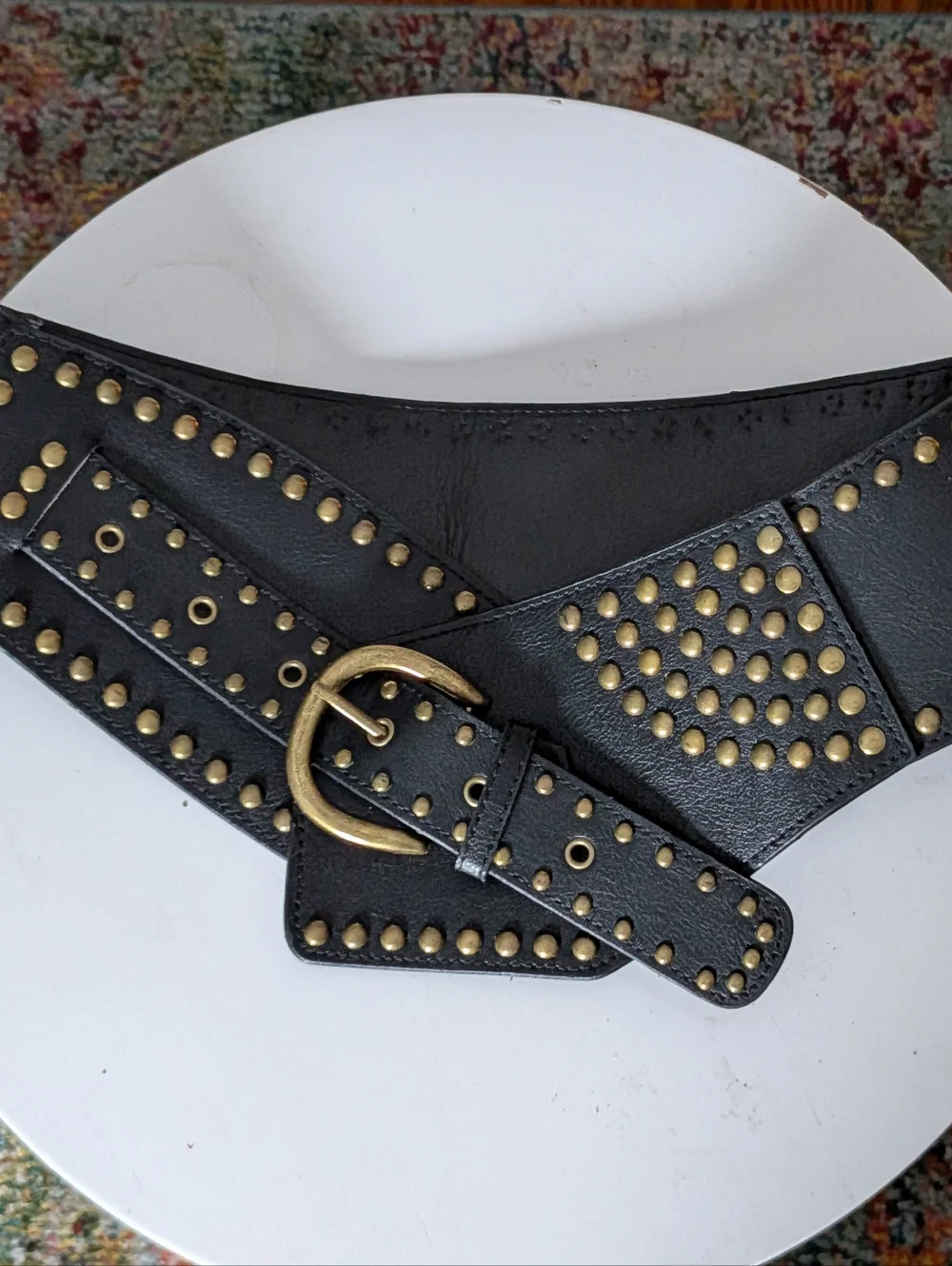 Wide Black Studded Corset Belt Boho Western Statement Leather Waist Belt